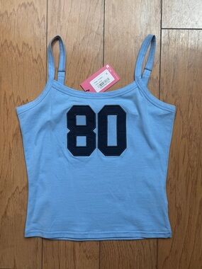 Edikted Light Blue Tank Top with Navy '80' Appliqué